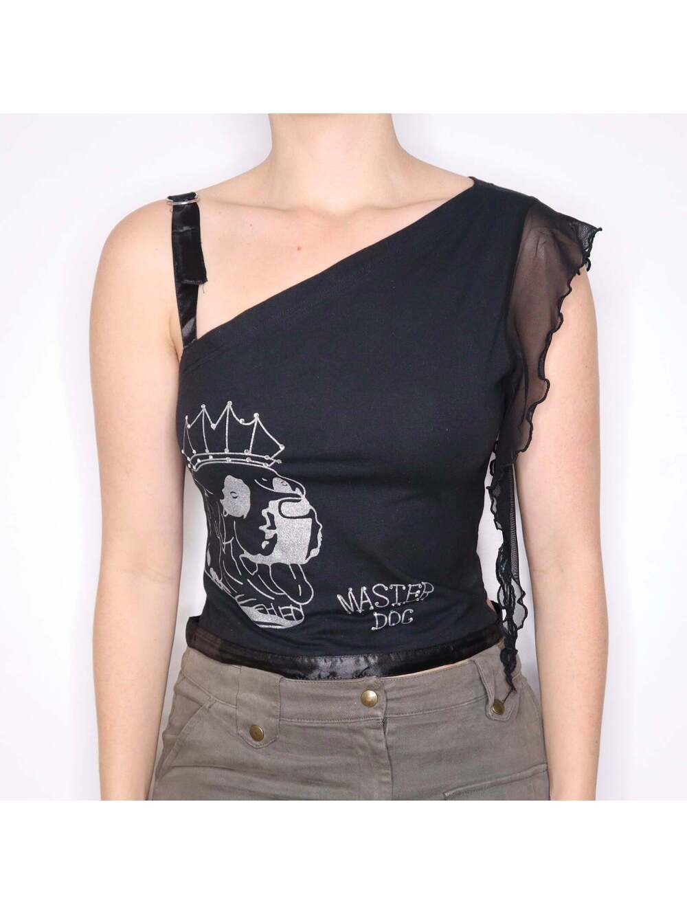 Y2K Black Asymmetrical Dog Top (M)